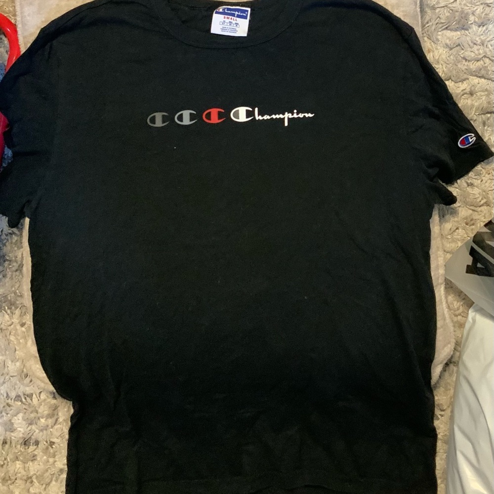 Champion Black Tee with Multicolor Logo